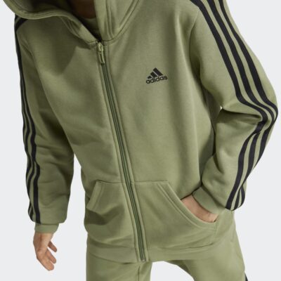 adidas Essentials 3-Stripes Fleece Full-Zip Παιδική Ζακέτα με Κουκούλα