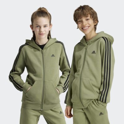 adidas Essentials 3-Stripes Fleece Full-Zip Παιδική Ζακέτα με Κουκούλα