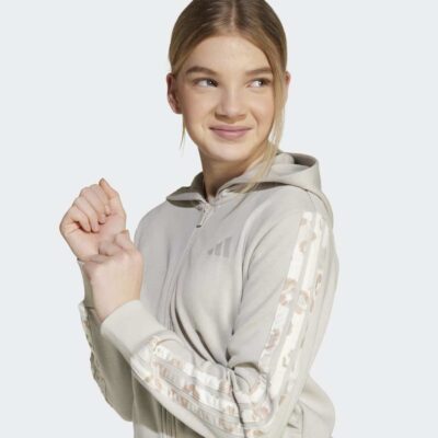 adidas Girls 3-Stripes Animal French Terry Hooded Παιδική Ζακέτα με Κουκούλα